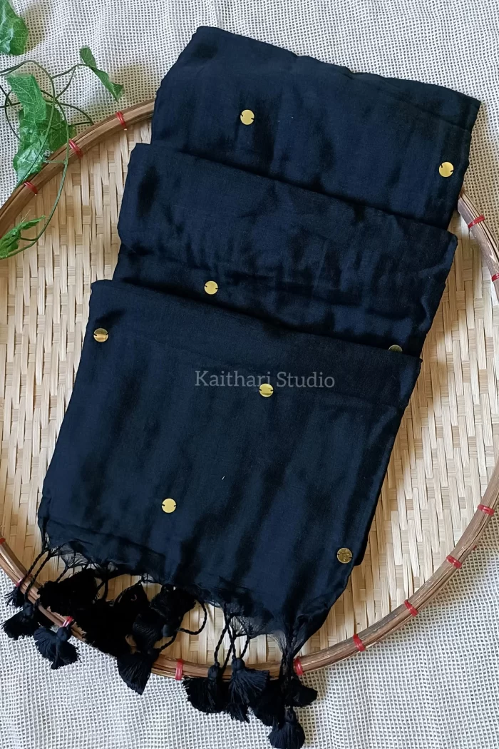 Soft Cotton Sarees with Sequins - Black - <span>KS034</span>
