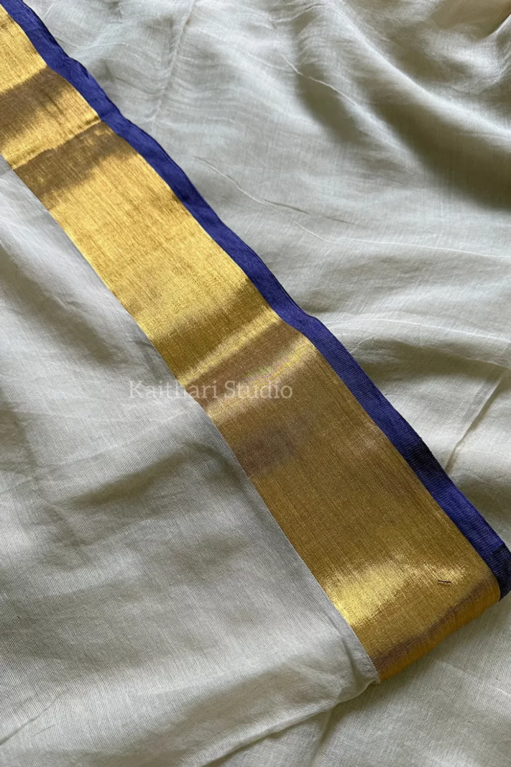 Onam Special Mul Cotton - Blue Border- KS047 - Image 3