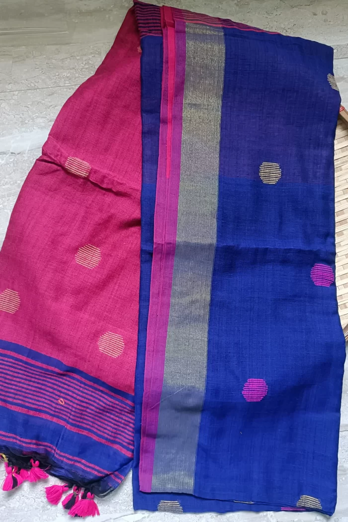 Ball Butta Khadi cotton - Blue with Pink - KS014