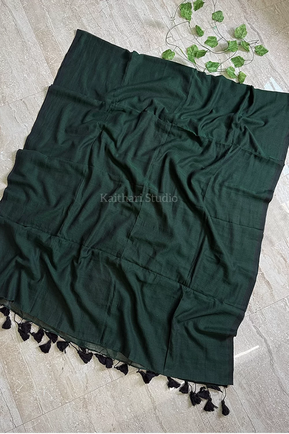 Bottle Green Plain Mul Cotton- <span>KS051</span> - Image 4