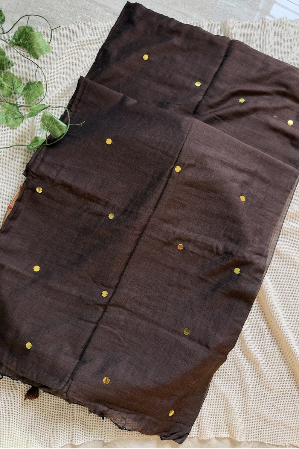 Soft Cotton Sarees with Sequins - Brown - <span>KS035</span> - Image 2