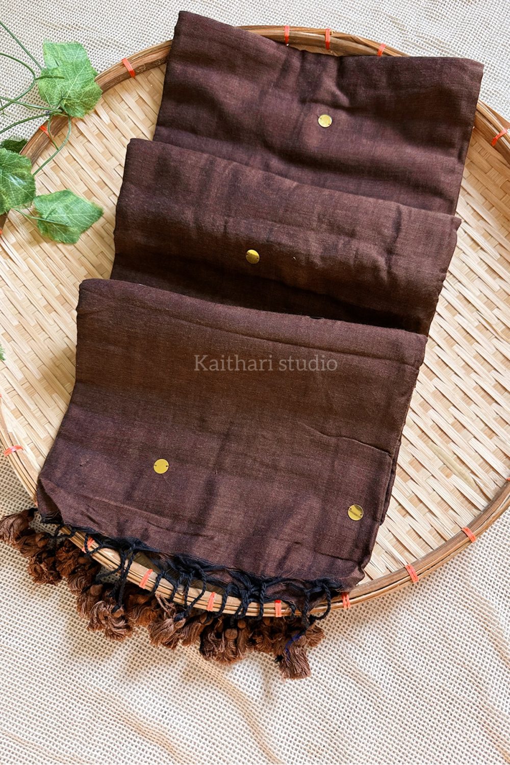 Soft Cotton Sarees with Sequins - Brown - <span>KS035</span> - Image 4