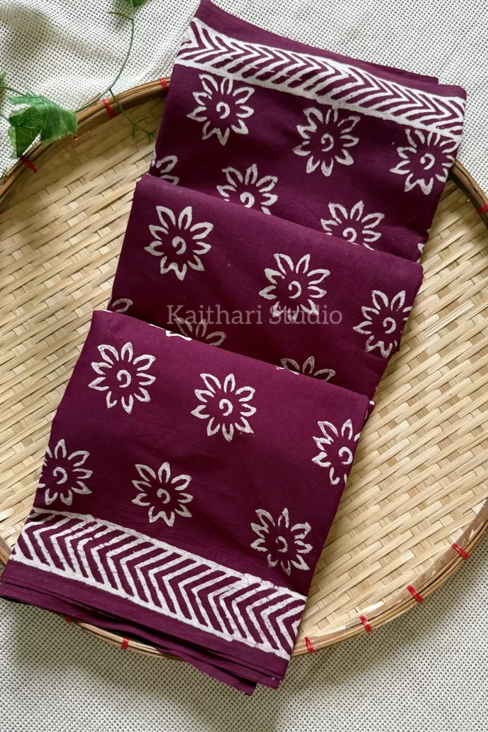 Handblock printed mul mul cotton- Burgundy - <span>KS003</span>