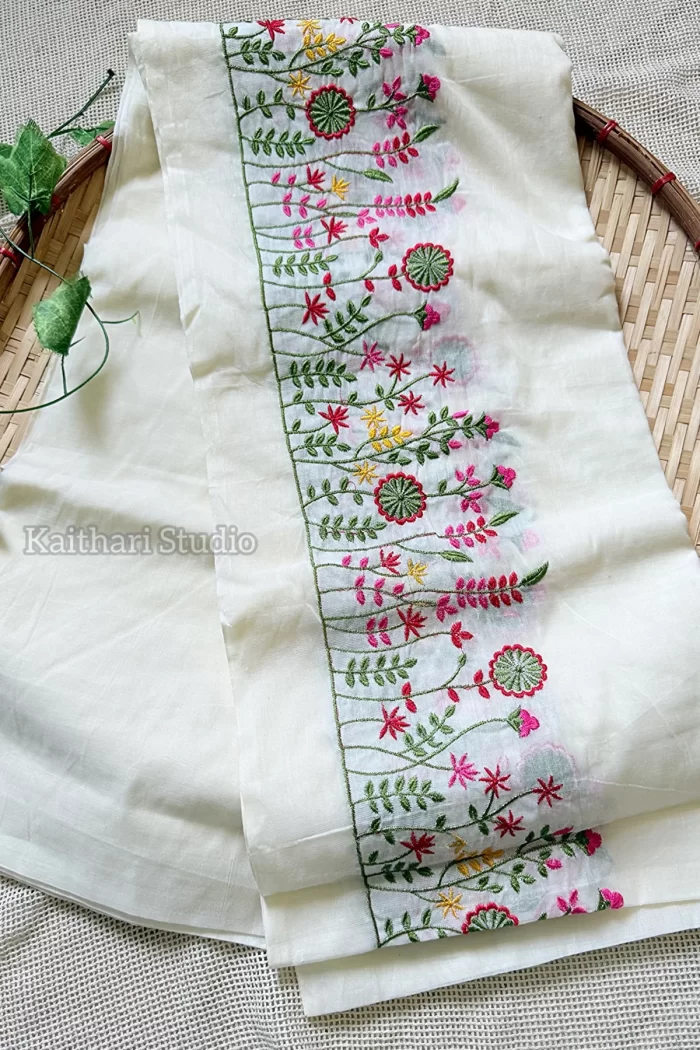 Pure Cotton Embroidery Saree- <span>KS052</span>