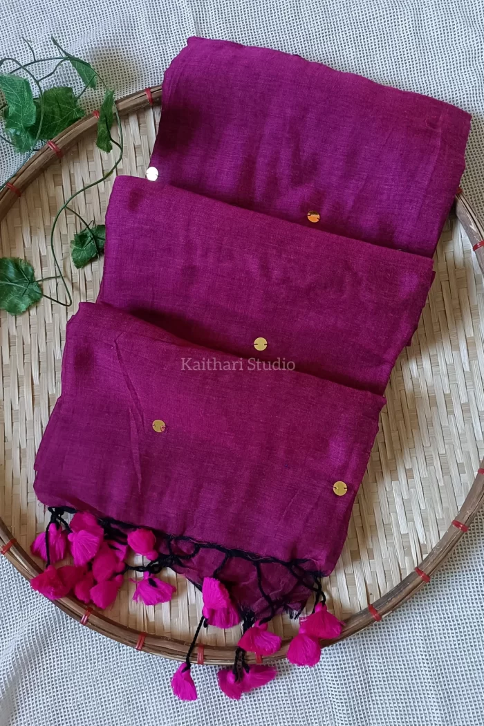 Soft Cotton Sarees with Sequins - Dark Pink - <span>KS036</span>