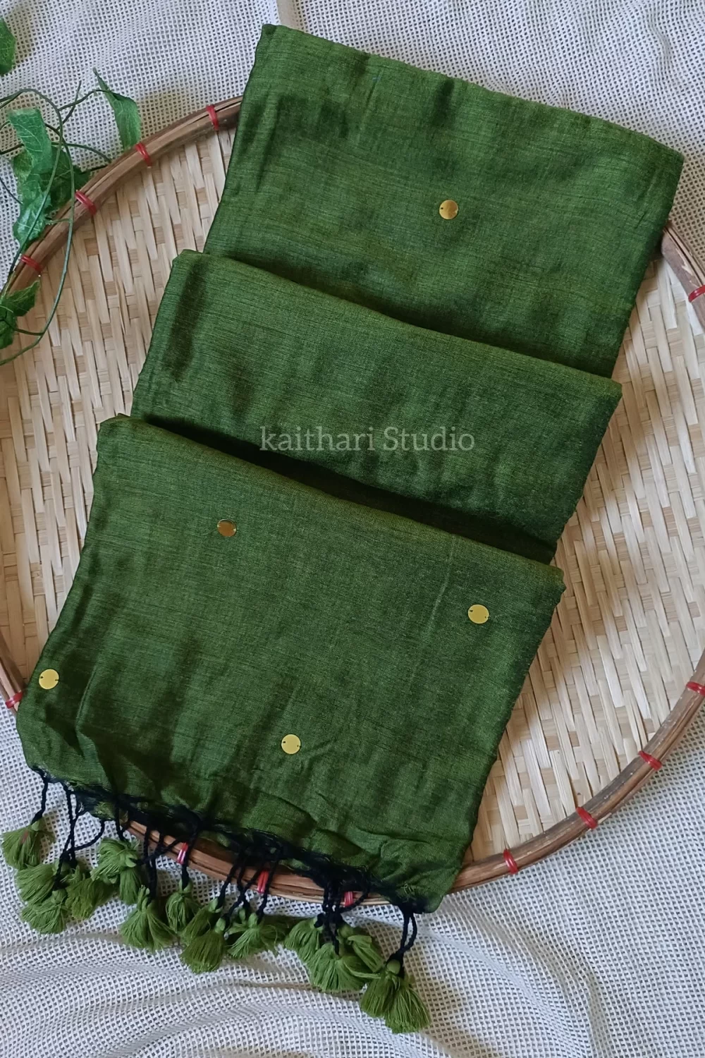 Soft Cotton Sarees with Sequins - Green - <span>KS037</span>