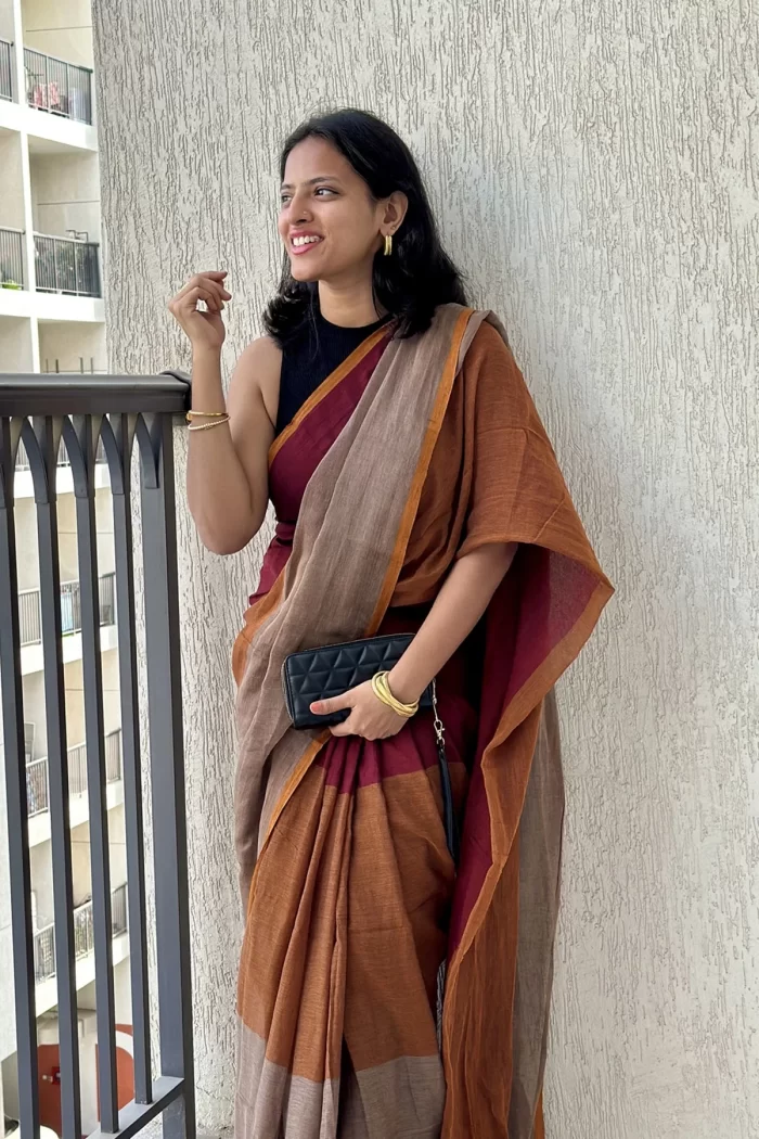 Tricolour Mul Cotton Saree- KS050