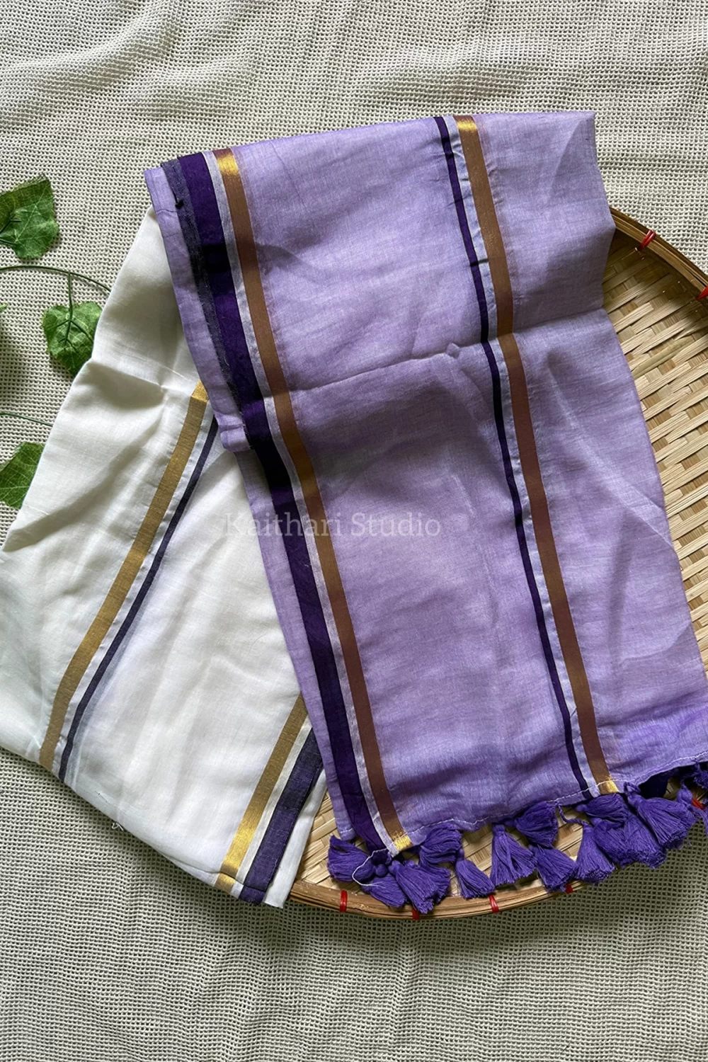 Onam Special Mul Cotton - Lavender- KS048 - Image 3
