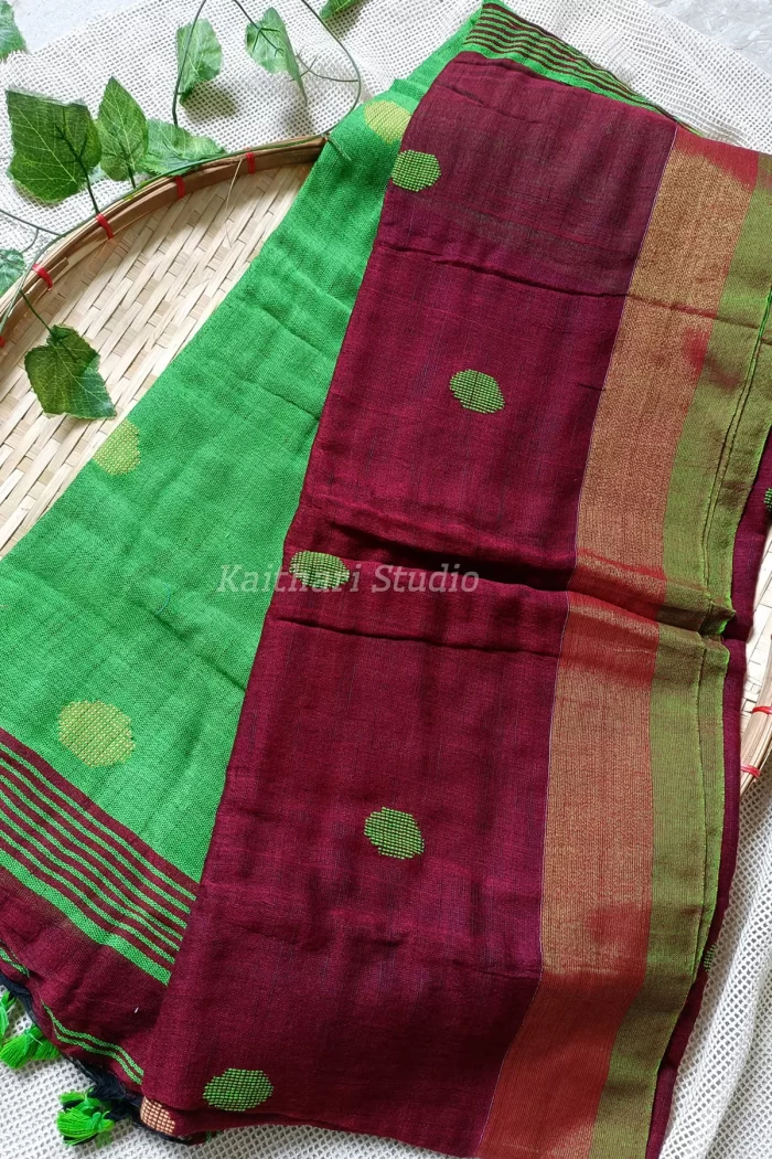 Ball Butta Khadi - Maroon with Green - KS016