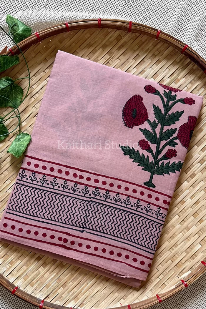 Handblock Printed Mul Mul Cotton - Peach - <span>KS002</span>