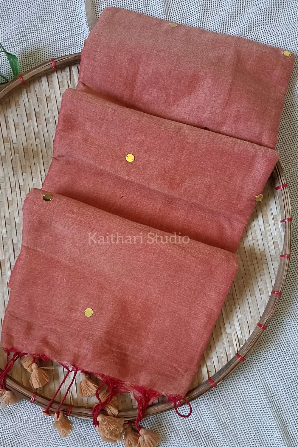 Soft Cotton Sarees with Sequins - Peach - <span>KS038</span>