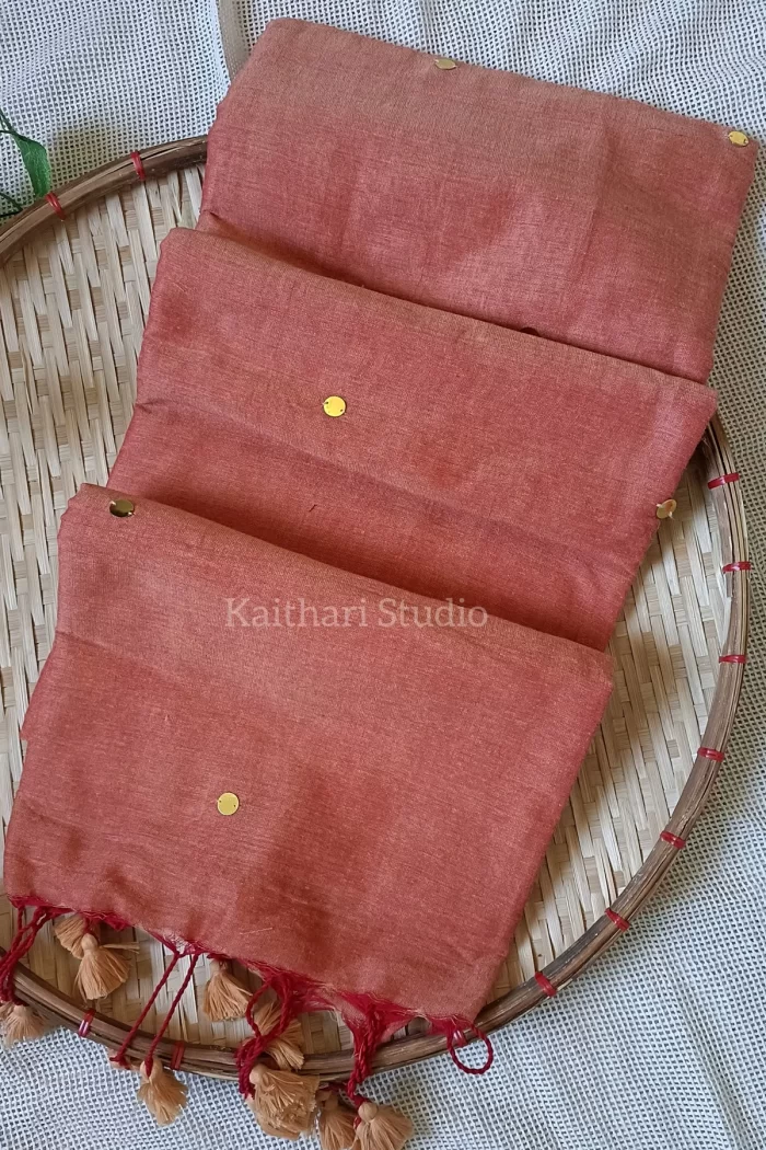 Soft Cotton Sarees with Sequins - Peach - <span>KS038</span>