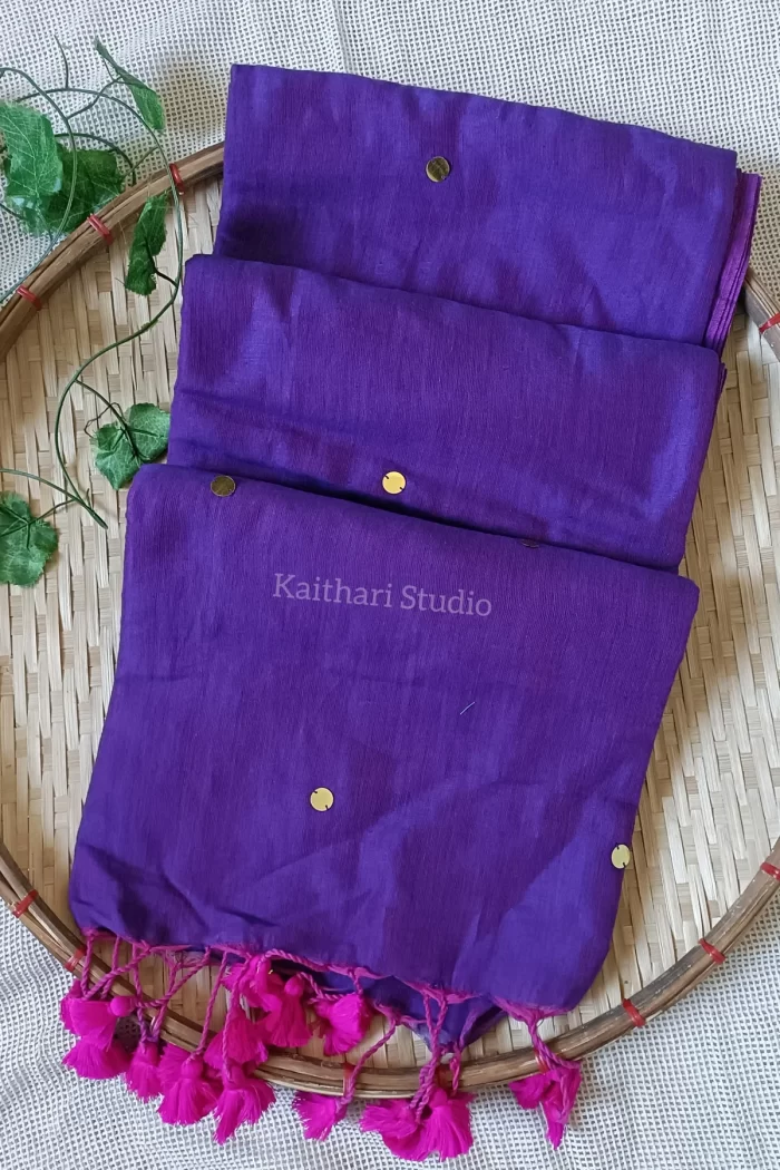 Soft Cotton Sarees with Sequins - Purple - <span>KS039</span>