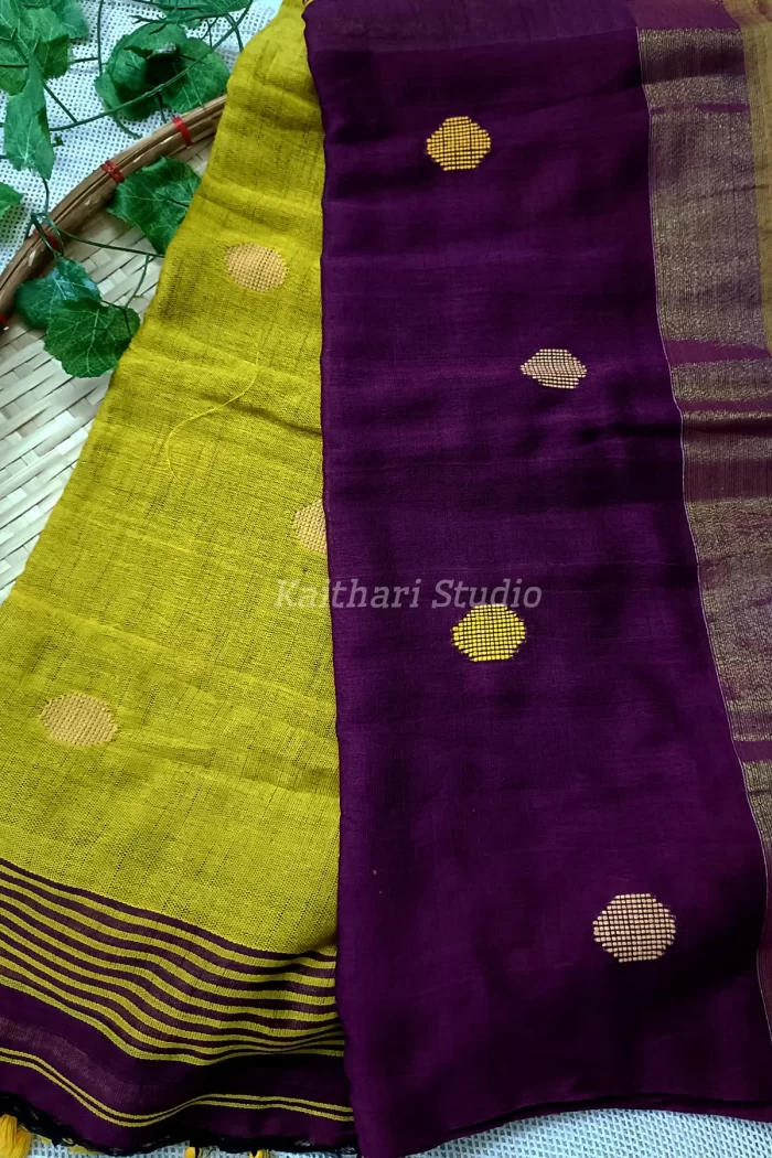 Ball Butta Khadi cotton - Purple with Lemon yellow - <span>KS013</span>