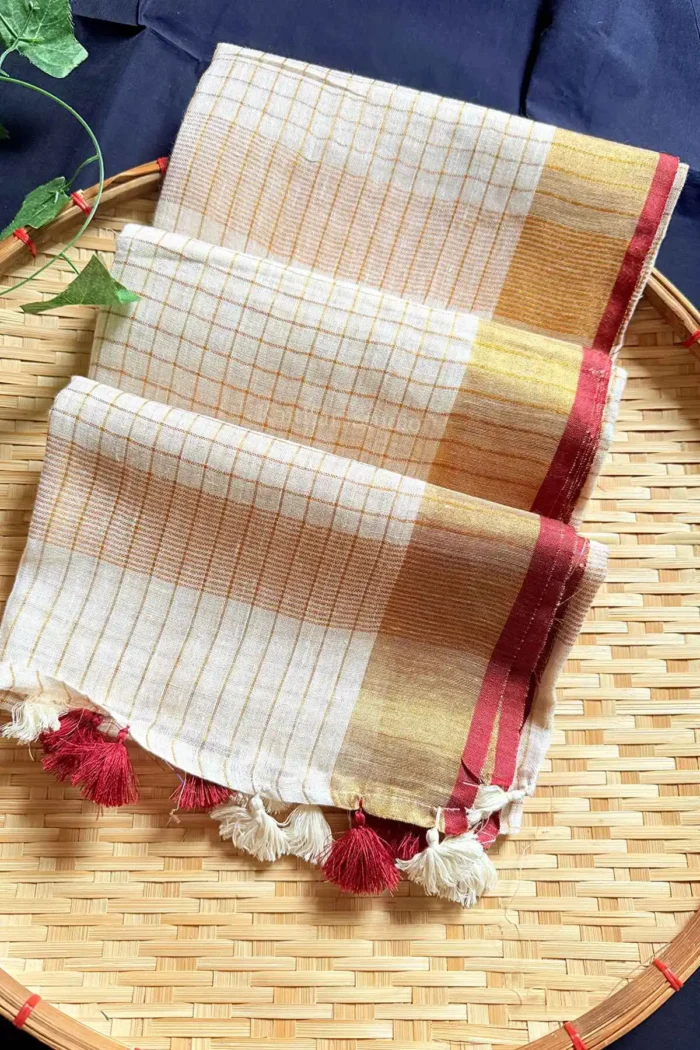 Onam Special Linen Checked - Maroon - KS066