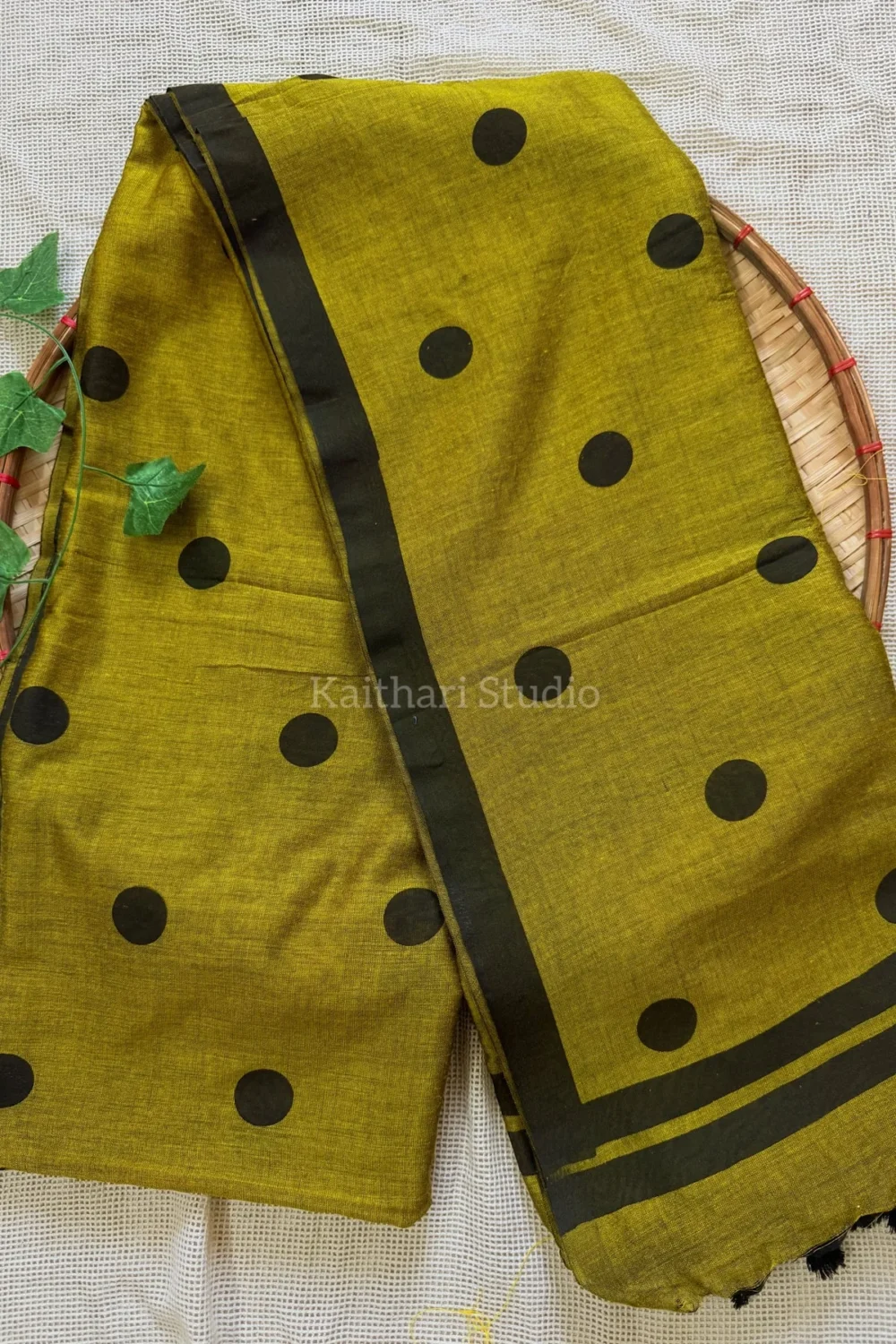 Polka dots saree - Mehendi green - KS071 - Image 5