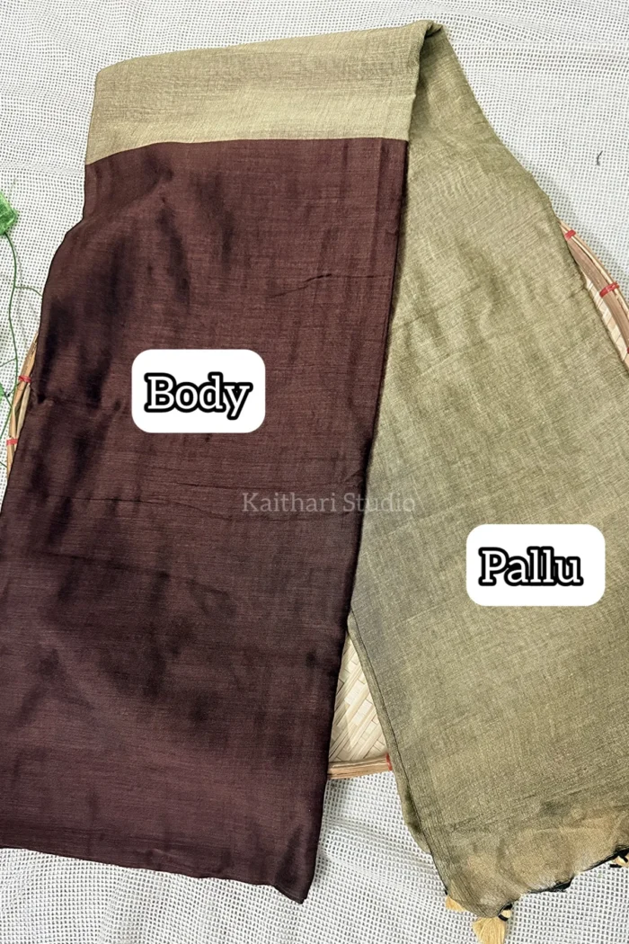 Soft cotton Plain Saree - Brown with Sandal - <span>KS060</span>