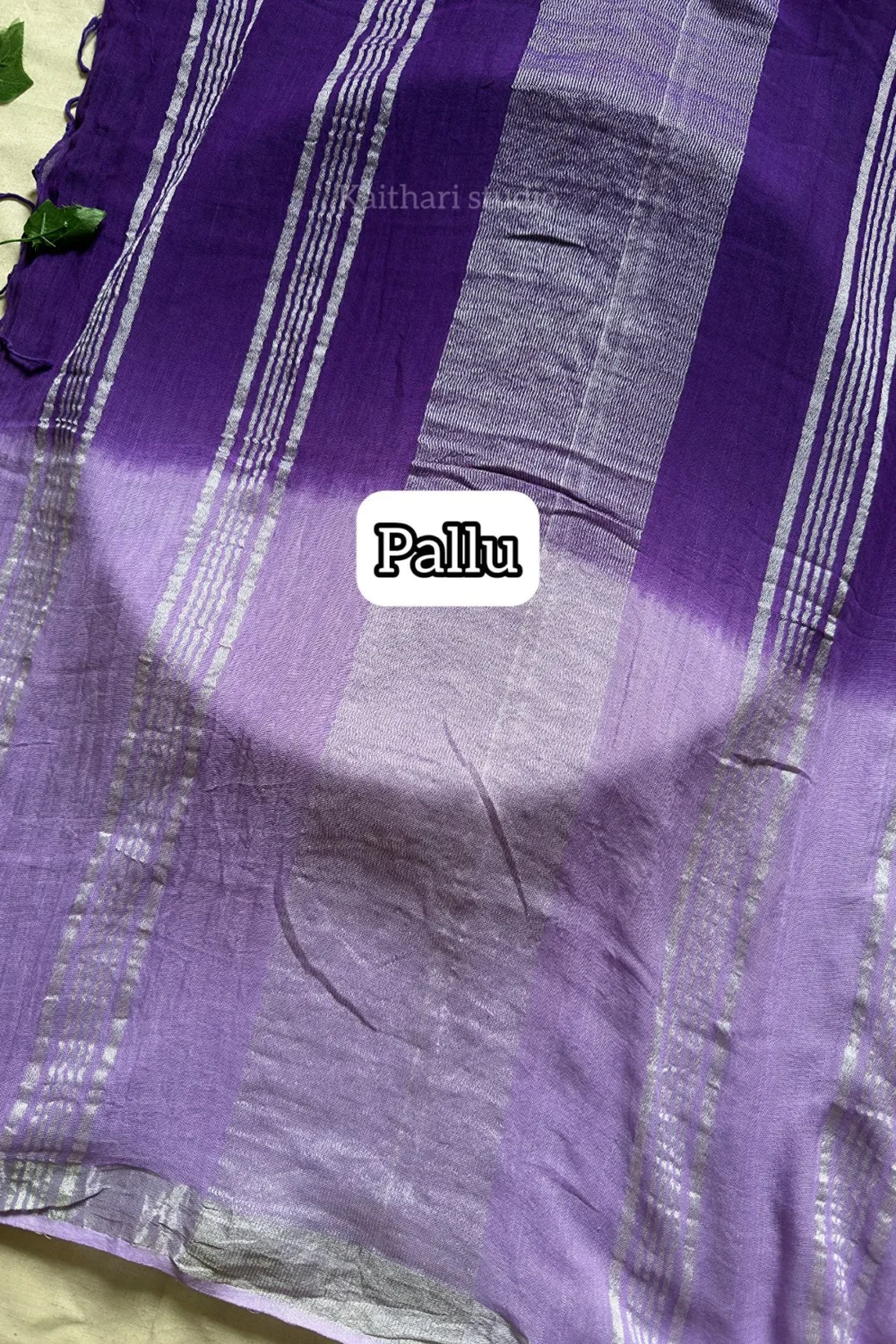 Hand Embroidered Linen Cotton Saree- Lavender - KS082 - Image 4