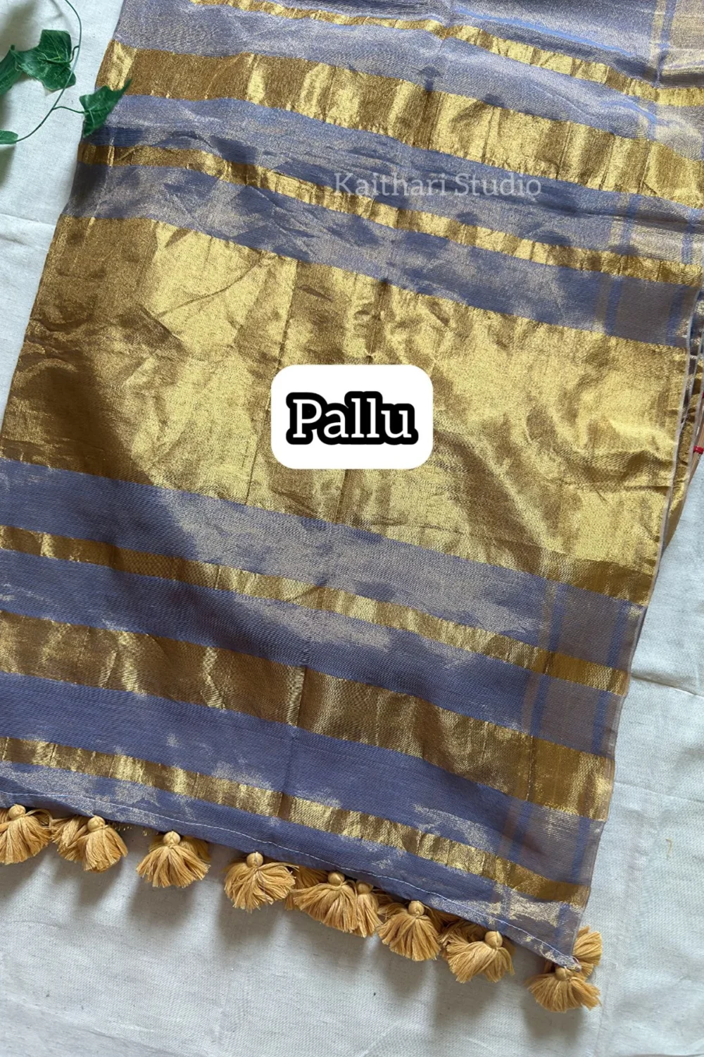 Linen Zari Tissue Saree – Ash – <span>KS086</span> - Image 3