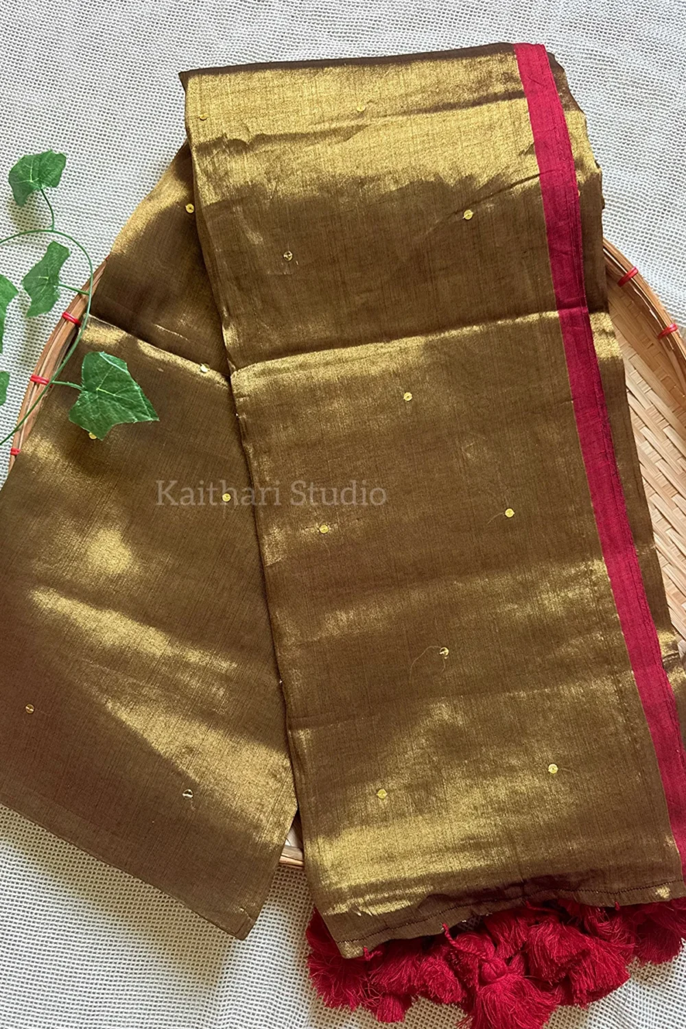 Premium Quality Tissue Saree - Antique Gold - KS075 - Image 3