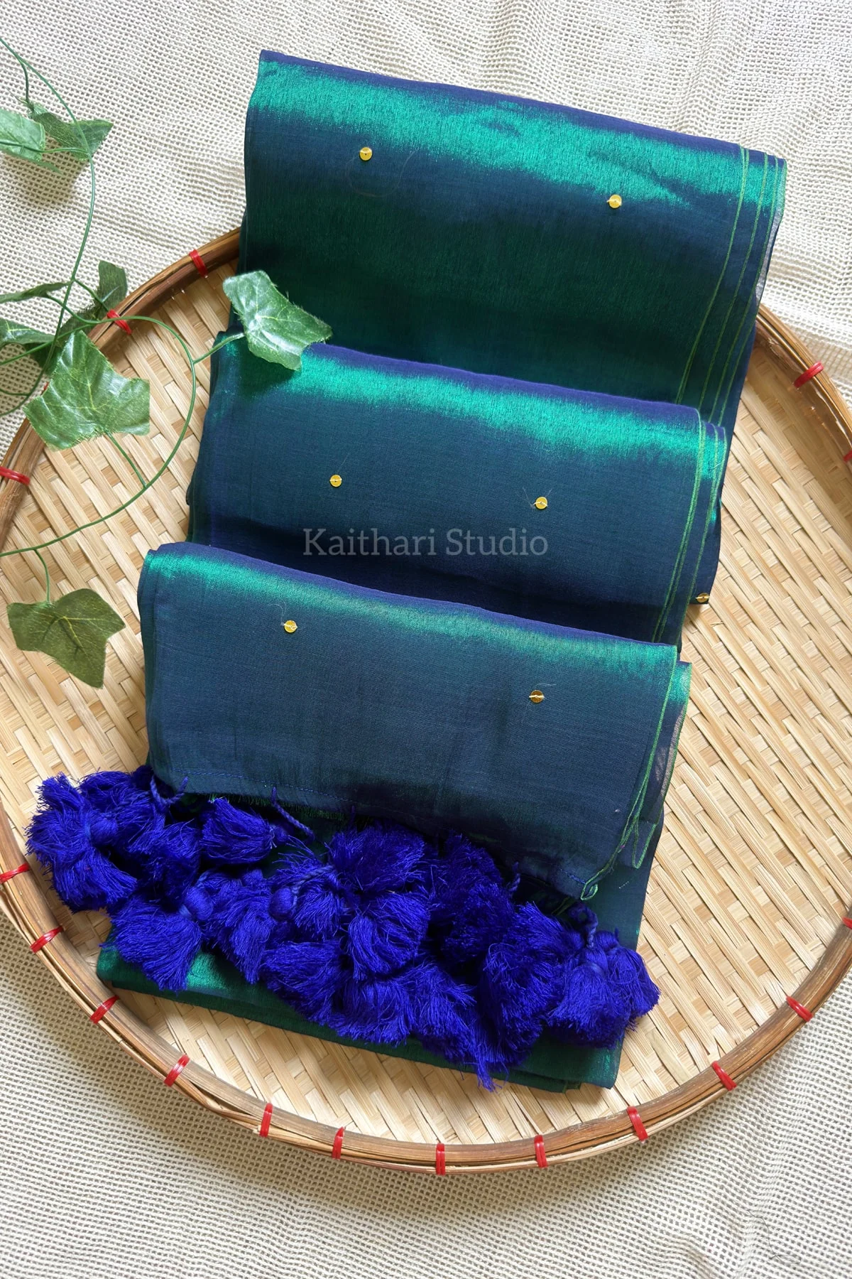 Premium Quality Tissue Saree - Peacock Green - KS074