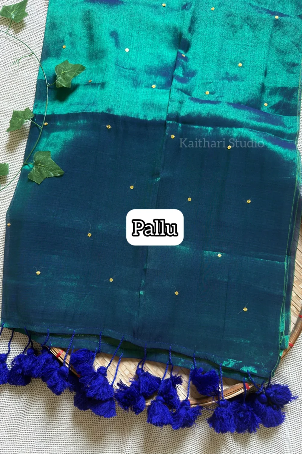 Premium Quality Tissue Saree - Peacock Green - KS074 - Image 3