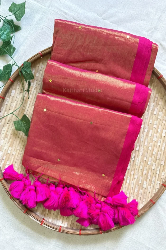 Premium Quality Tissue Saree – Pink dual tone - KS088