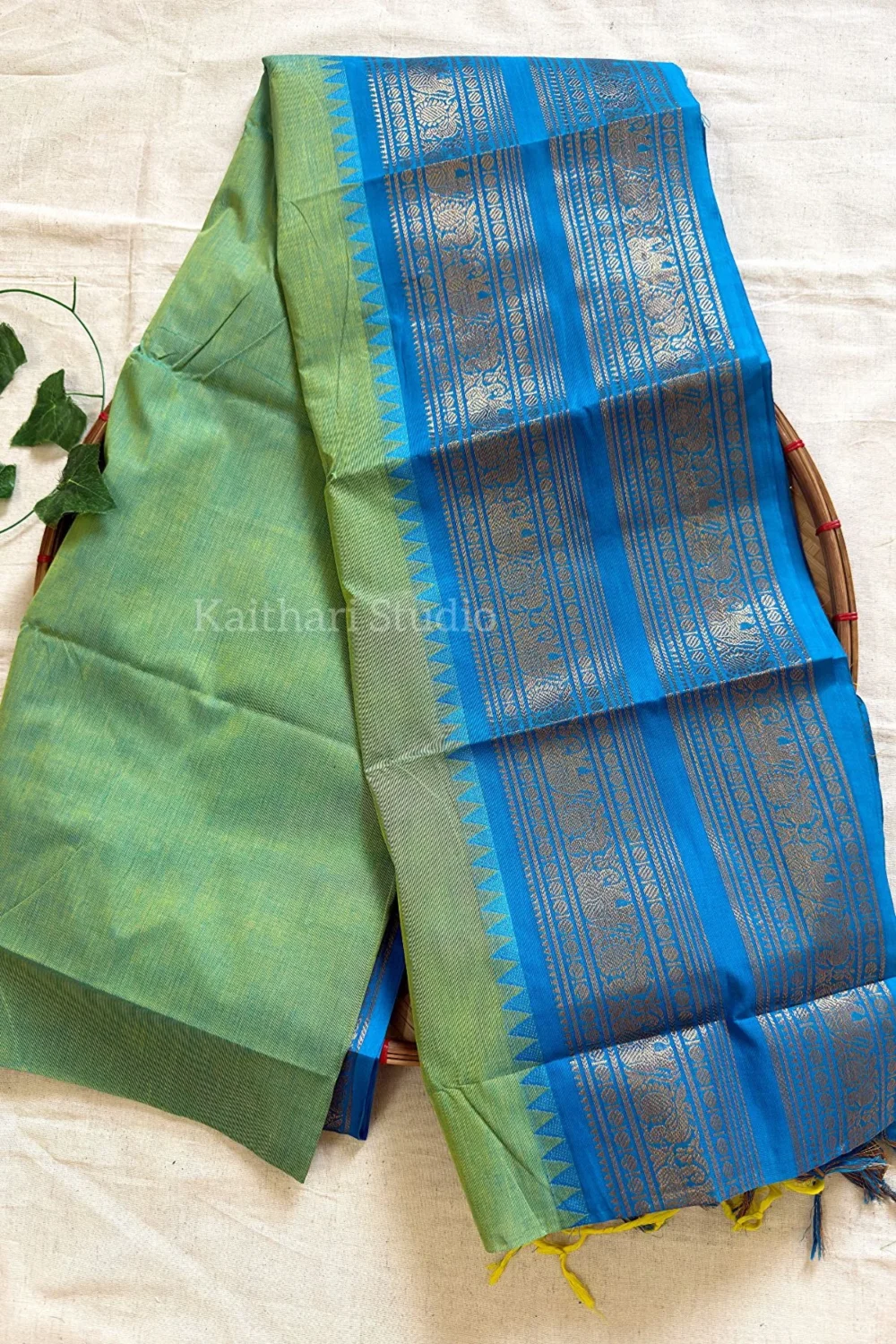 Green - Kandangi Chettinad Cotton 2pc Unstitched Dress Material 52 main image 1