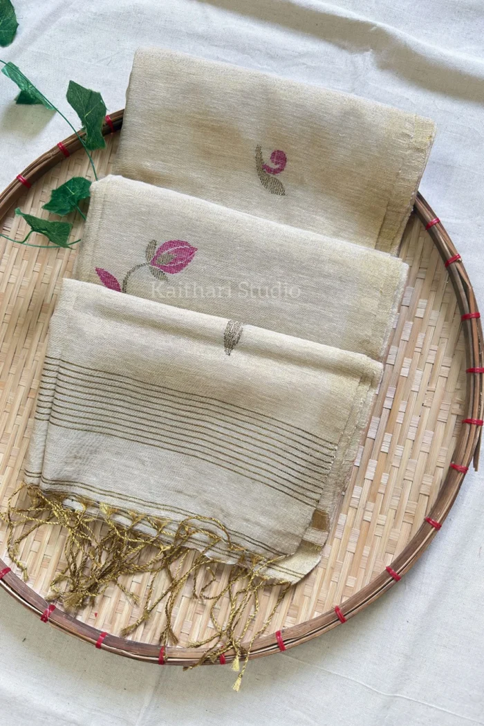 Handloom Tulip Linen Zari Saree  - Sandal - KS107