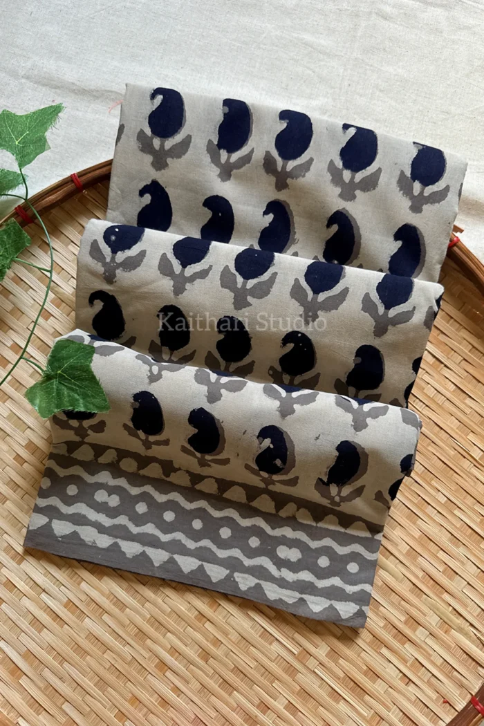 Handblock Printed Mul Mul Cotton – Light Ash <span>- KS113</span>