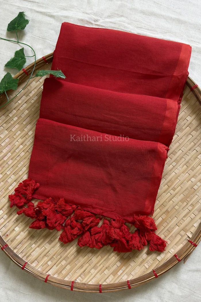 Rust Orange Plain Mul Cotton Saree <span>KS122</span>