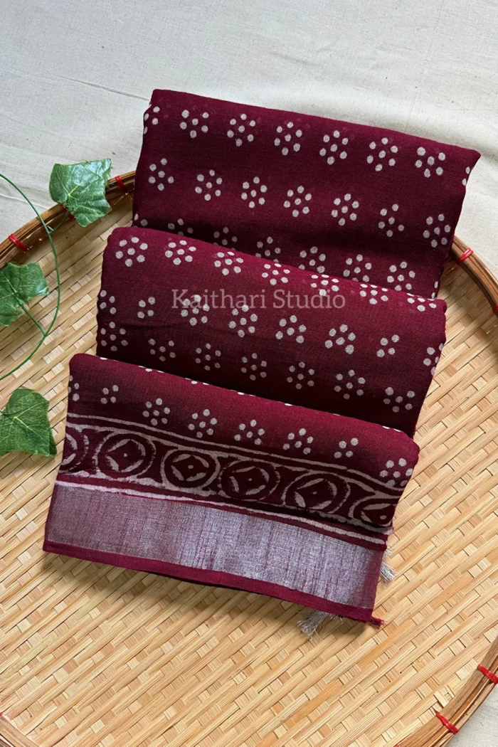 Handblock Printed Linen Cotton - Maroon <span>KS120</span>