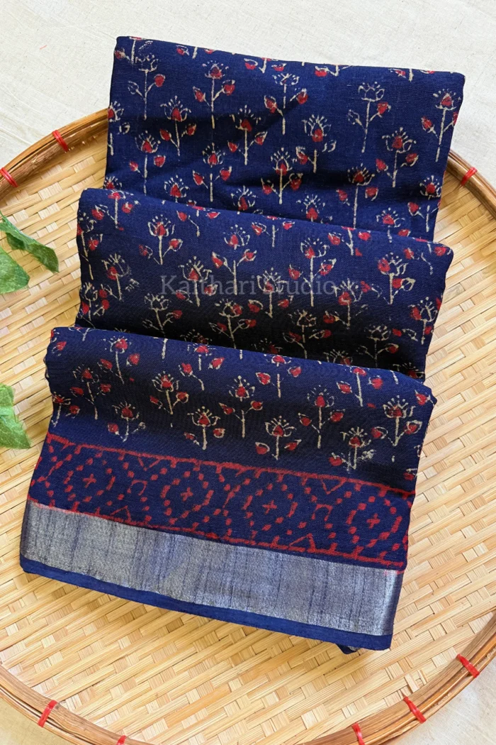 Handblock Printed Linen Cotton - Deep Blue <span>KS119</span>