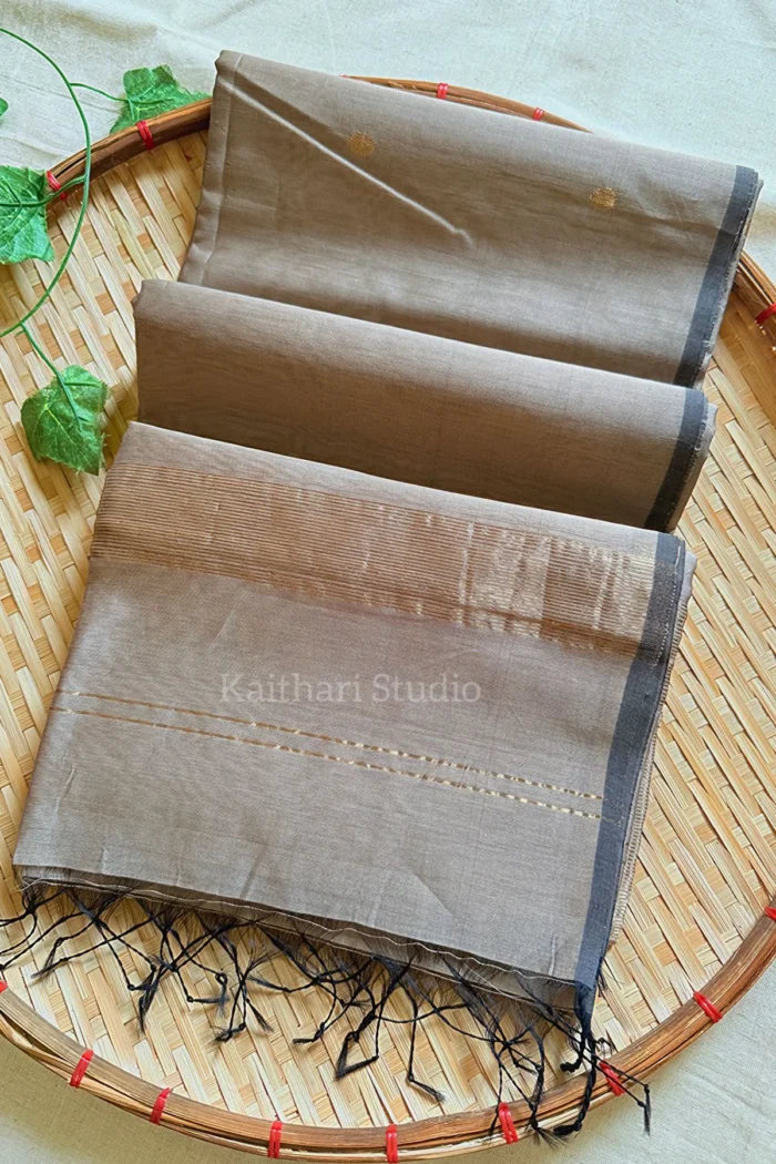 Nayanthra Inspired Borderless Maheshwari Silk Cotton Saree - Ash <span>KS126</span>