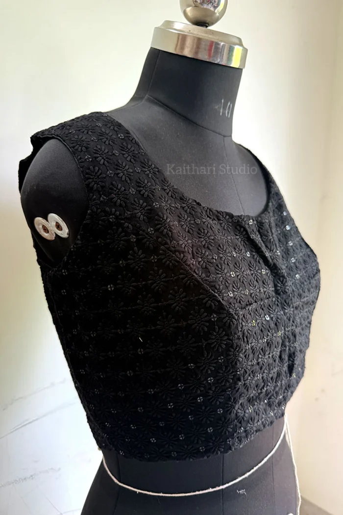 Self Color Embroidery Blouse- Black KS136