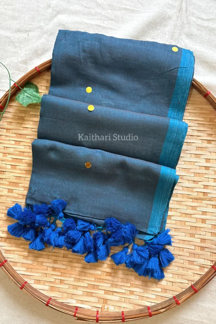 Rashmika Mandanna Inspired Saree Mul Cotton Sequins Saree – Blue <span>KS130</span>