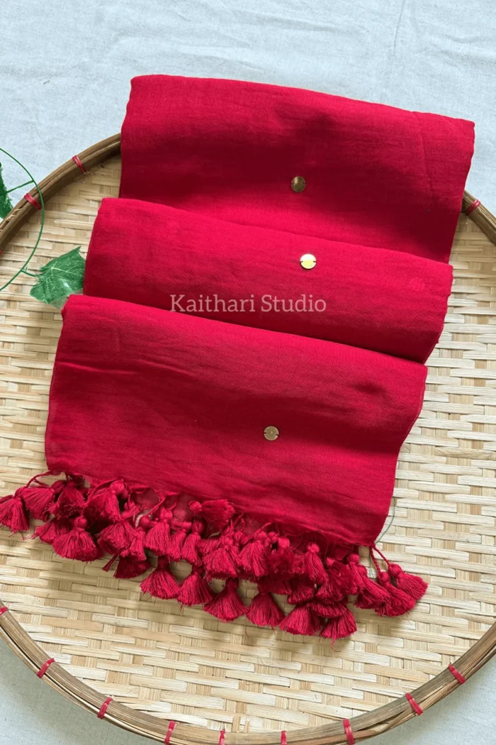 Rashmika Mandanna Inspired Saree Mul Cotton Sequins Saree – Red <span>KS132</span>