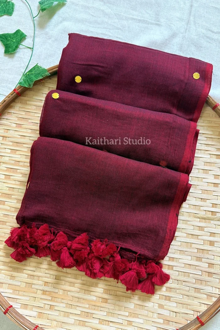 Rashmika Mandanna Inspired Saree Mul Cotton Sequins Saree – Maroon <span>KS133</span>