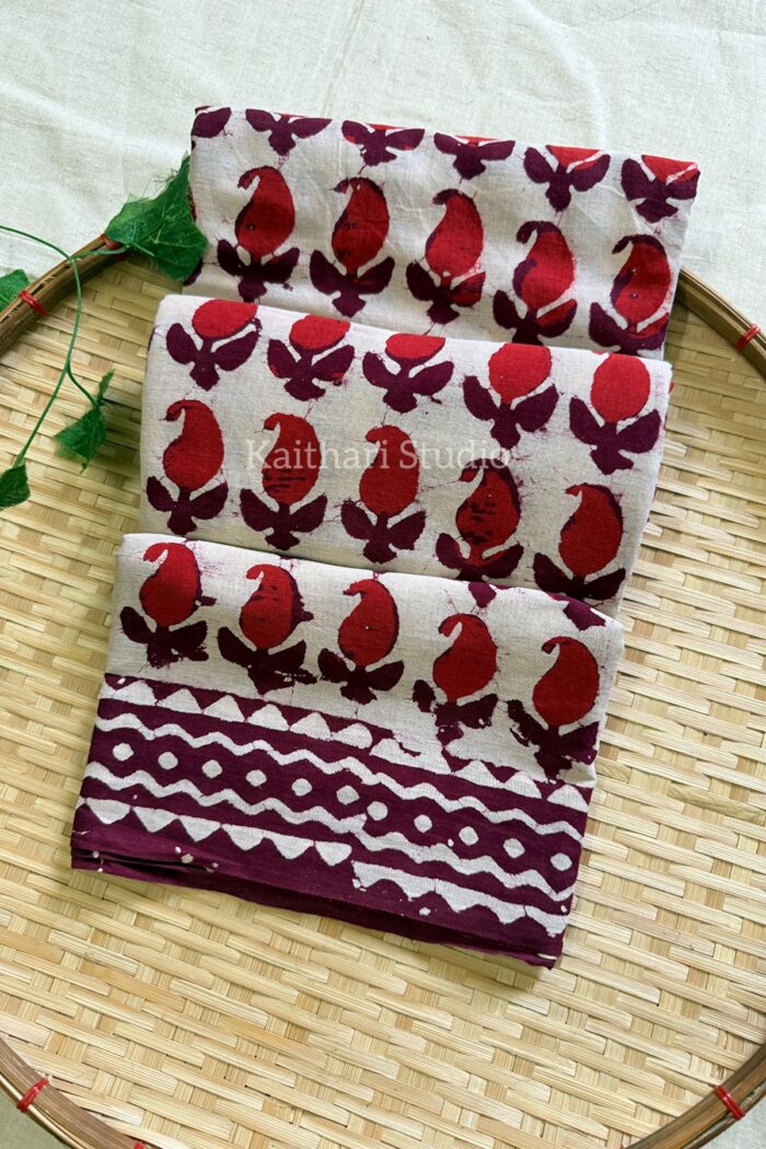 Handblock Printed Mul Mul Cotton – Reddish Maroon <span>KS141</span>