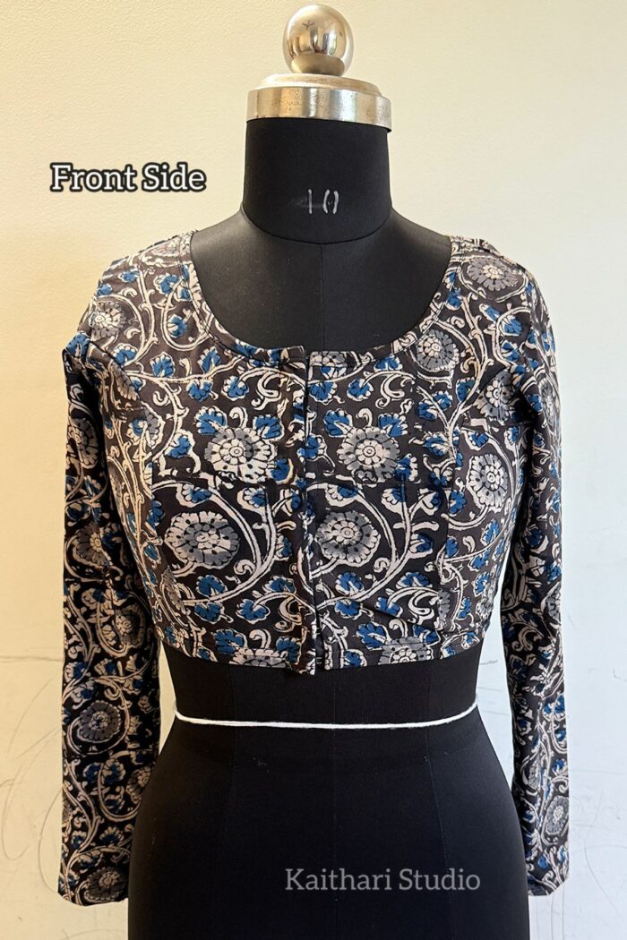 Kalamkari Handblock Printed Stretchable Readymade Blouse - Blue <span>KS142</span>