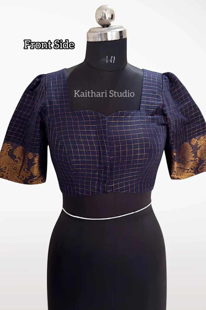 Sungudi Cotton Readymade Blouse – Navy Blue - KS149