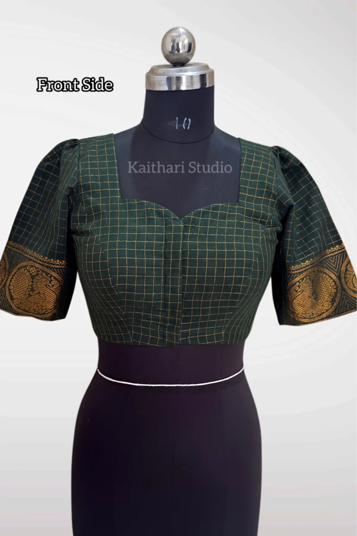 Sungudi Cotton Readymade Blouse – Bottle Green - KS151
