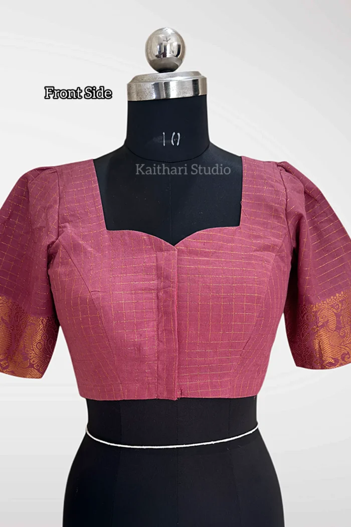 Sungudi Cotton Readymade Blouse – Onion Pink - KS150