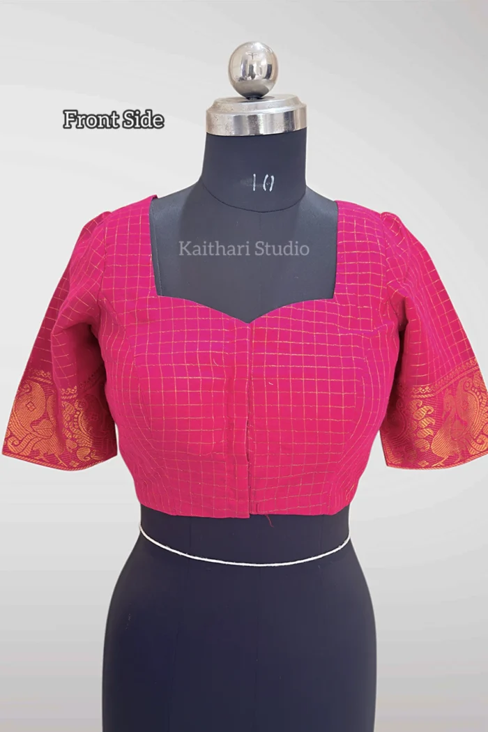 Sungudi Cotton Readymade Blouse – Pink - KS145