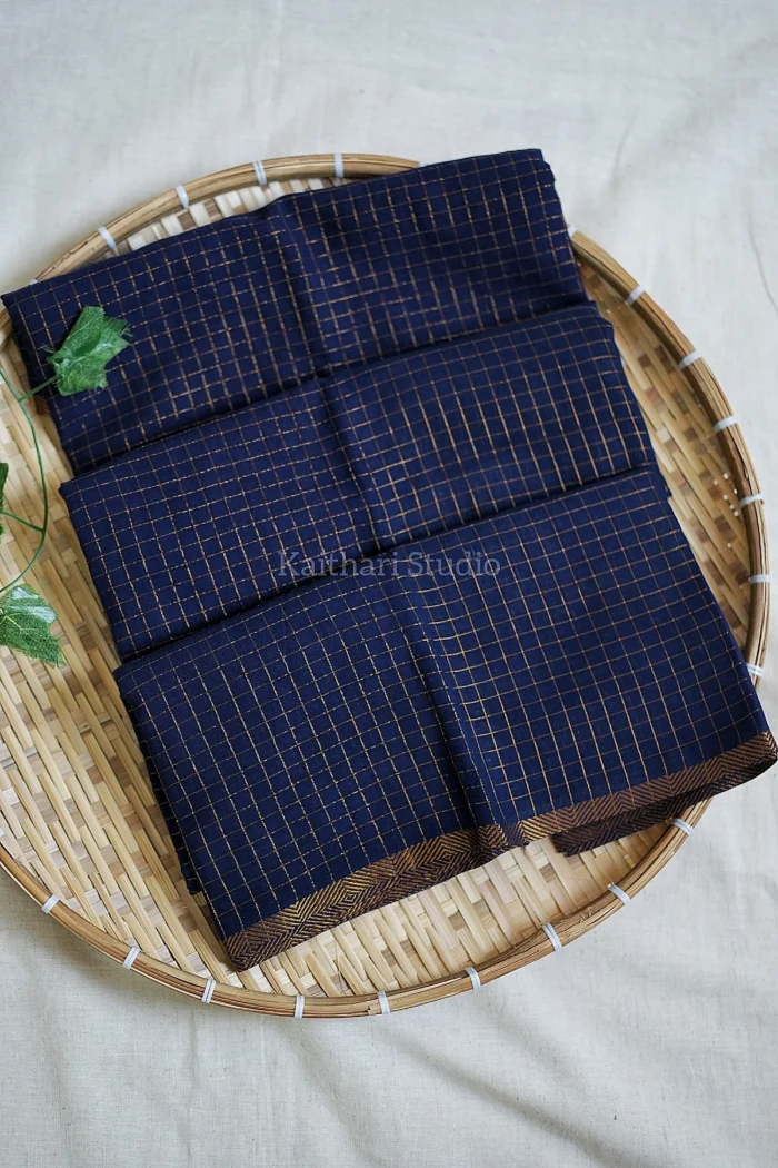 Sungudi Cotton Saree – Navy Blue – KS162