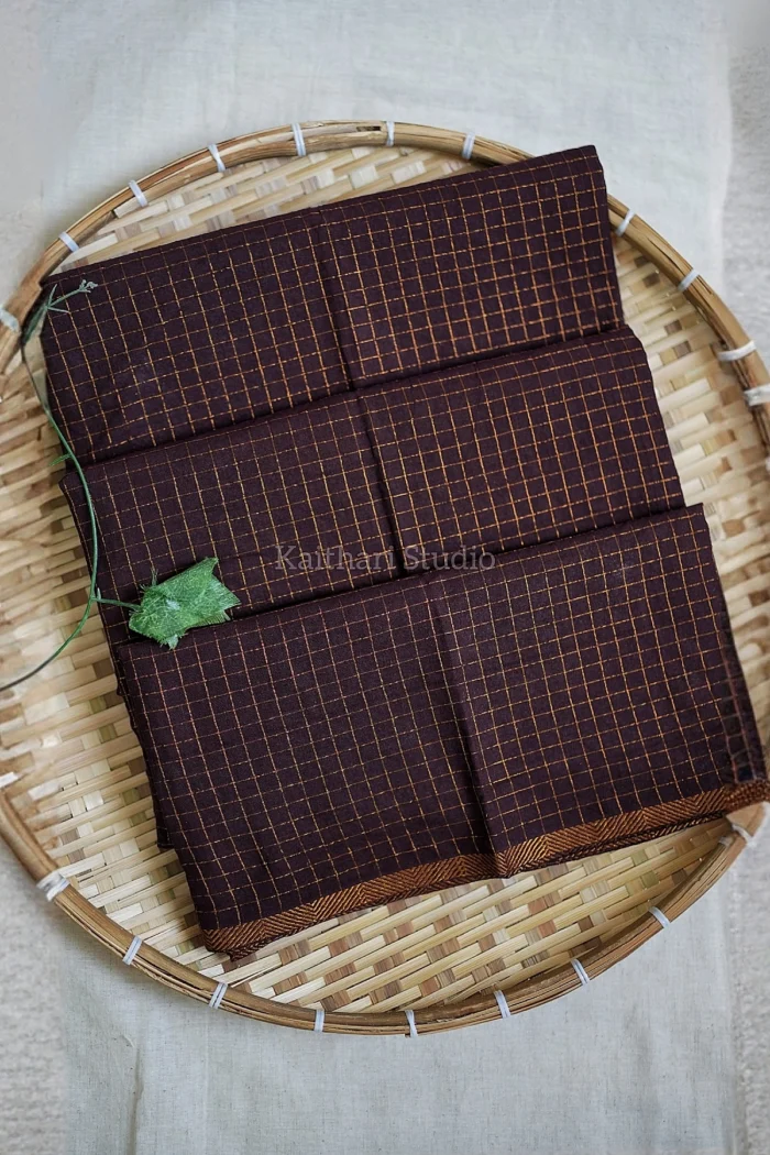Sungudi Cotton Saree – Coffee – KS157