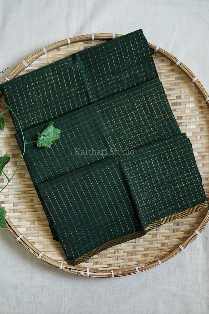 Sungudi Cotton Saree – Dark Green - KS155