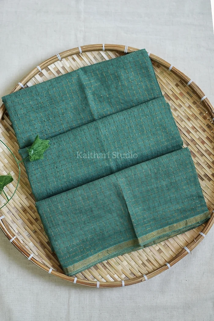 Sungudi Cotton Saree – Turquoise  – KS158