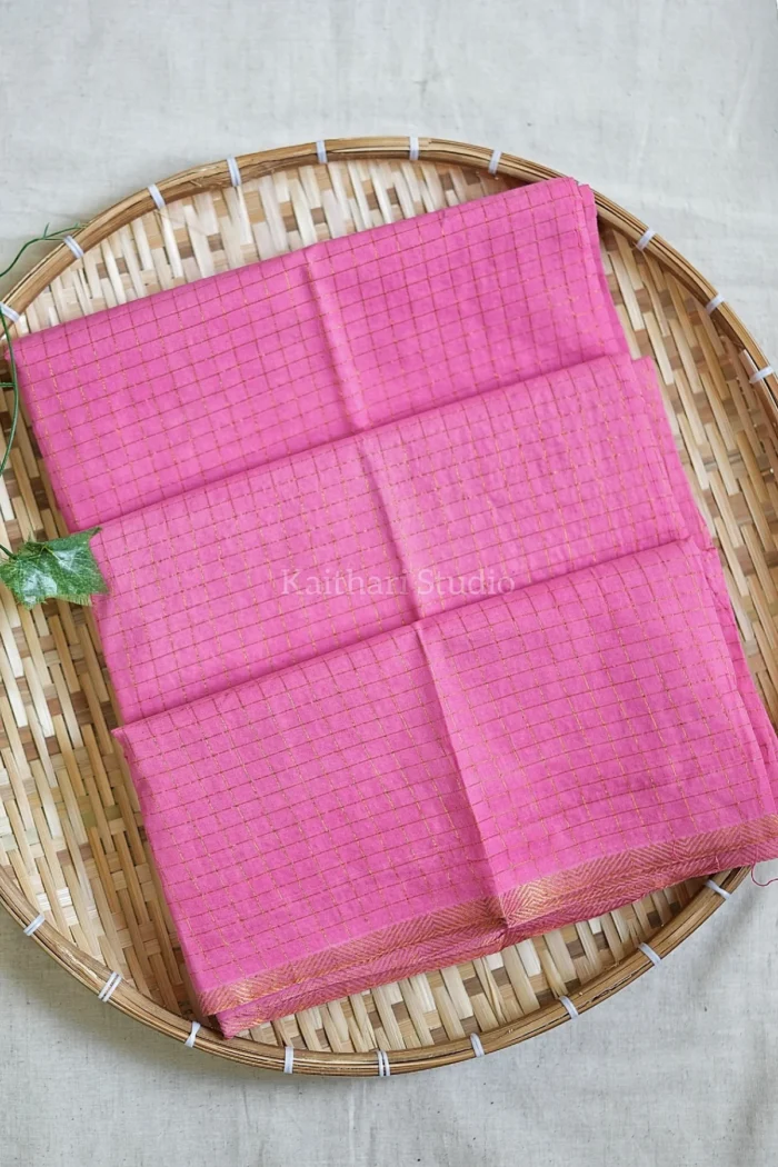 Sungudi Cotton Saree – Rose Milk – KS160